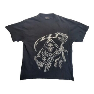 Rock Chang Grim Reaper Skull Scythe T Shirt Men's Size L Black Graphic Tee